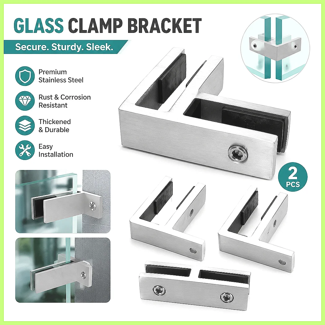 316 Marine Grade Stainless Steel Wall to Glass Clamp Bracket, Satin Finish Railing Glass Holder for Fence & Balcony, Rustproo