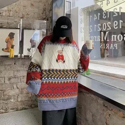 Autumn And Winter Bear Sweater Unisex Student Japanese Lazy Style Loose Couple Trend Knitwear Thick Sweater