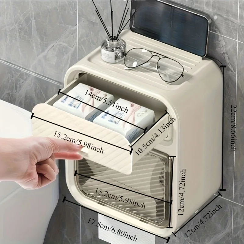 1PC Toilet Paper Rack, Bathroom Rack, Waterproof Scroll Paper Towel Storage Box, No Punching, Kitchen and Bathroom Storage Rack