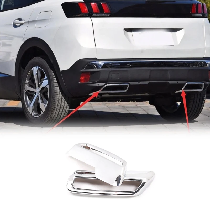 2Pcs ABS Self Adhesive Exhaust Tip Trim Frame Exterior Tuning Decor Parts For Peugeot 3008 4008 5008 2017 2022