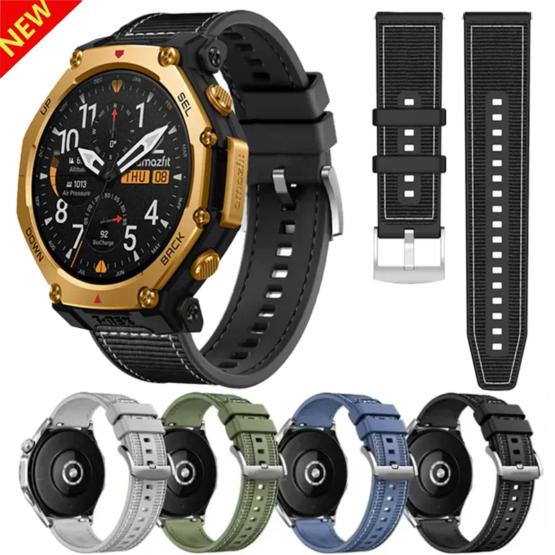 22 mm Verbund-Silikonarmband für Amazfit T-Rex3 Pro, 48 mm geflochtenes Nylon-Sportarmband für Amazfit Helio/Bip 6/Balance 2 Correa
