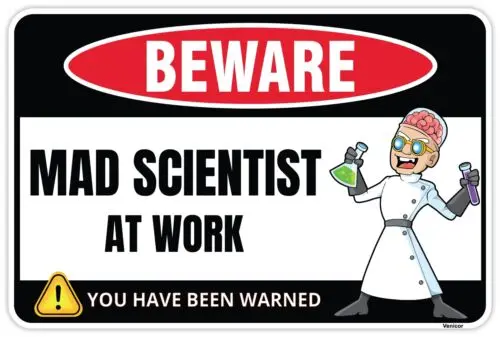 Venicor Mad Scientist Sign Decor - 8 x 12 Inches - Aluminum - Classroom Scien...