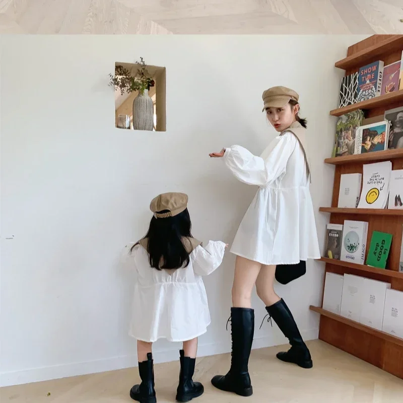 2024 Children Girl Dresses Dor Women's Clothing Mom And Daughter Dress Parent-Child Matching Outfit Autumn Mother And Me Blouse