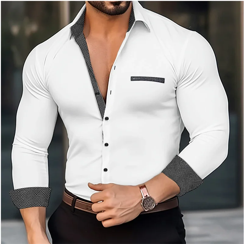 Camisa de vestir de lujo para hombre, manga larga, informal, ajustada, con botones musculosos, talla grande, S-6XL, tela suave