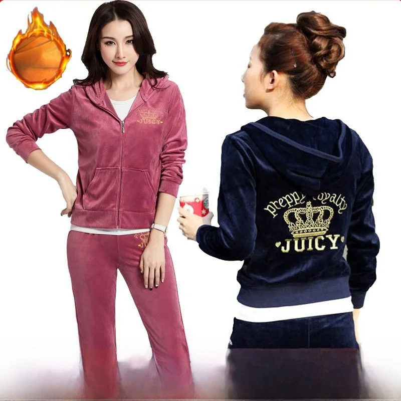 

Спортивный комплект Slim Fit с вышивкой в виде короны, женский комплект из двух предметов, толстовка с флисовой подкладкой, утепленная толстовка, модная повседневная спортивная одежда