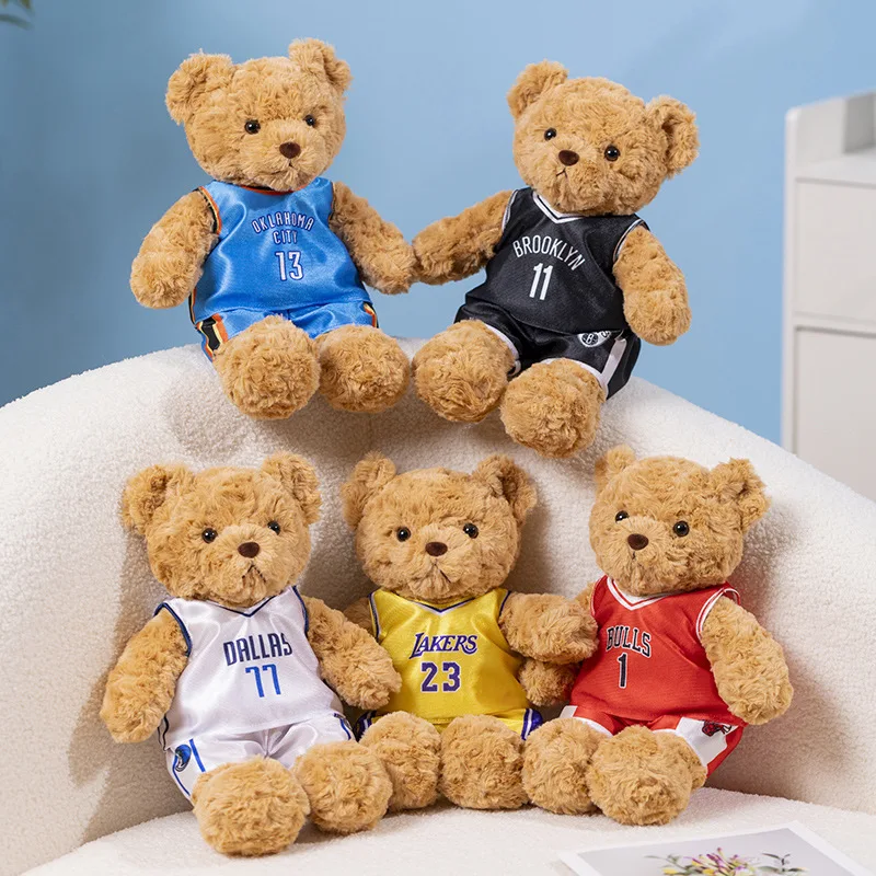 25CM NBA Basketball Teddy Bear Plush Toy Jersey Cool Sports Shirt Soft Doll Stuffed Animal Fan Gifts