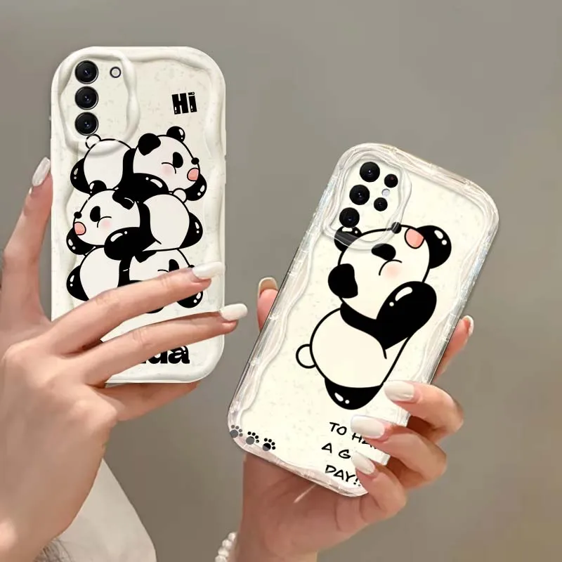 

Cute Simple Panda Cartoon Phone Case For Samsung S25 S24 S23 S22 S21 S20 A04 A05s A05 A06 Ultra Plus FE 5G Wave Oil