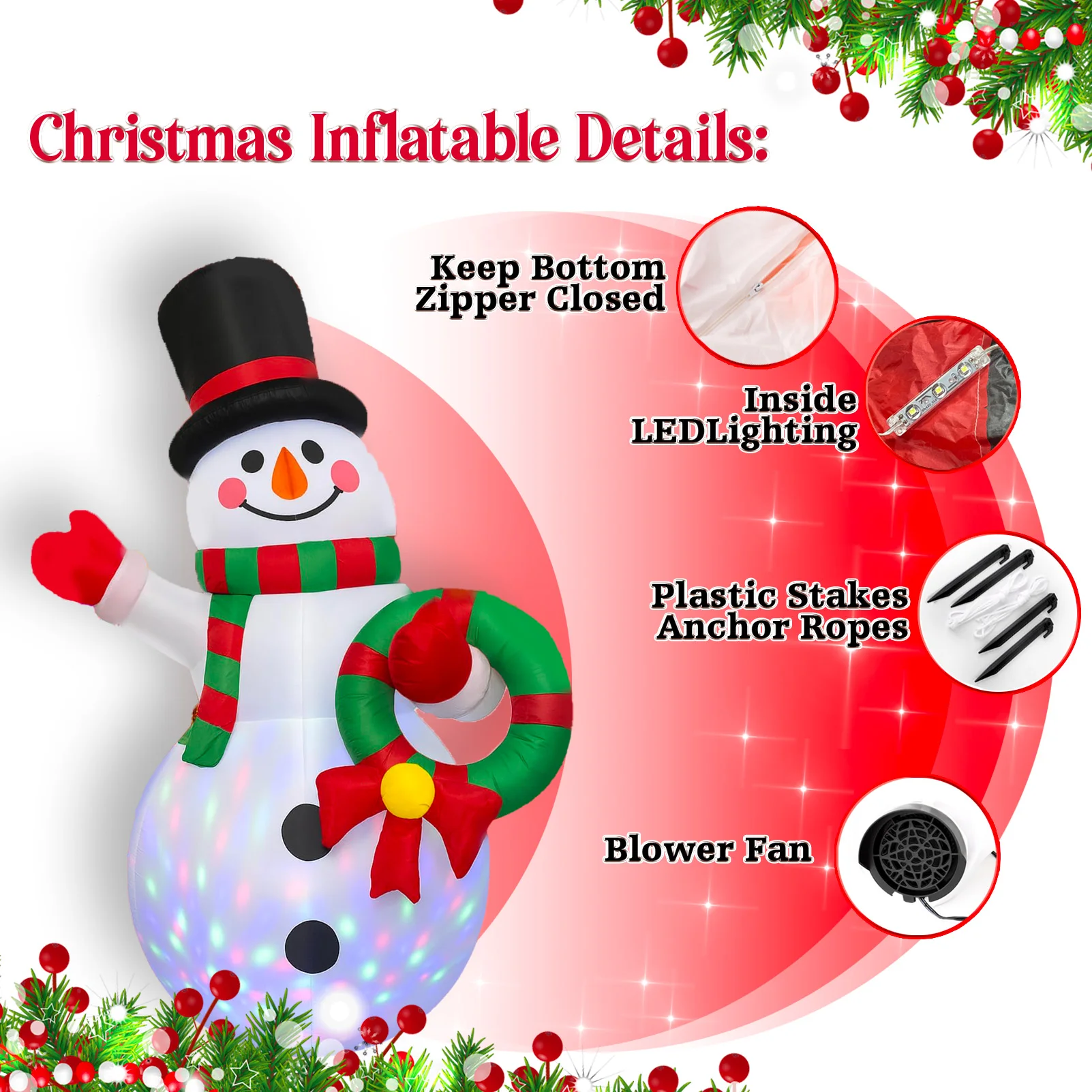 Christmas Inflatable Wreath Snowman LED Lighted Blow Up Outdoor Yard Lawn Holiday Decoration for Home Garden Winter Party Decor
