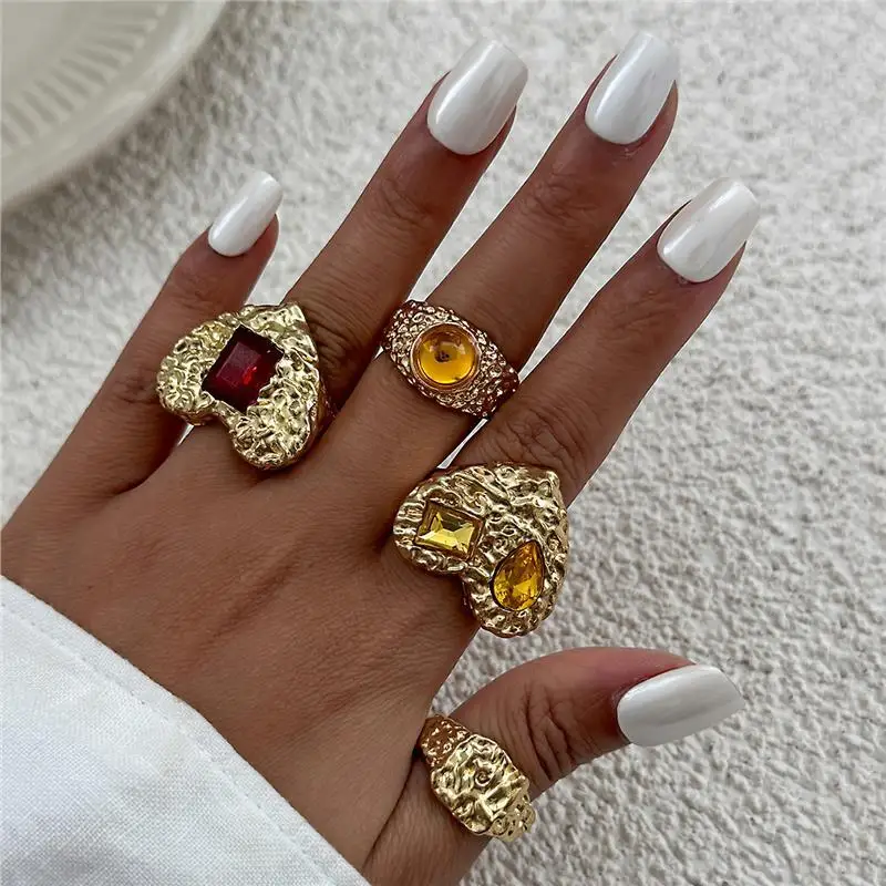 

Liquid Metal Folded Heart aped Ring Faion Gem Joint Ring Set Sli Jewelry Accories for Men Autumn Collection