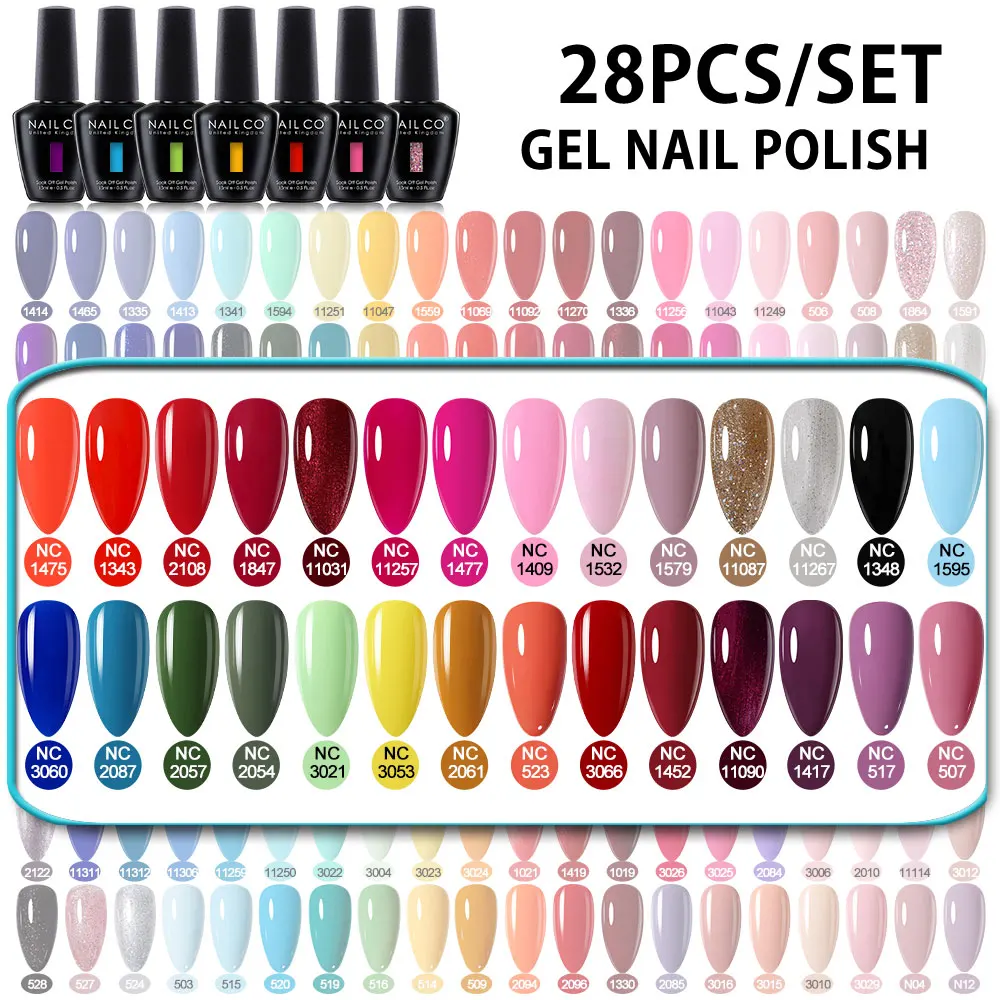 

NAILCO 28 цветов Набор гель-лаков для ногтей Набор полуперманентных наборов дизайнов ногтей УФ-гель-лак для маникюра База Матовые наборы верхнего покрытия