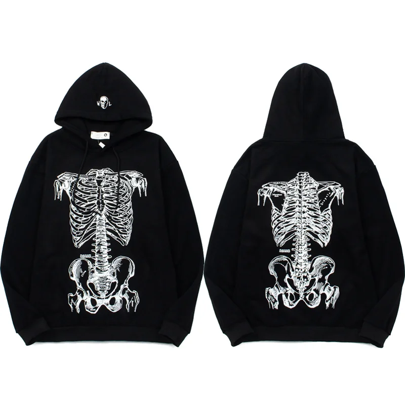 

High Street Skeleton Skeleton Printed Hoodie Men Women Casual Fashion Sports Hooded Sweatshirts