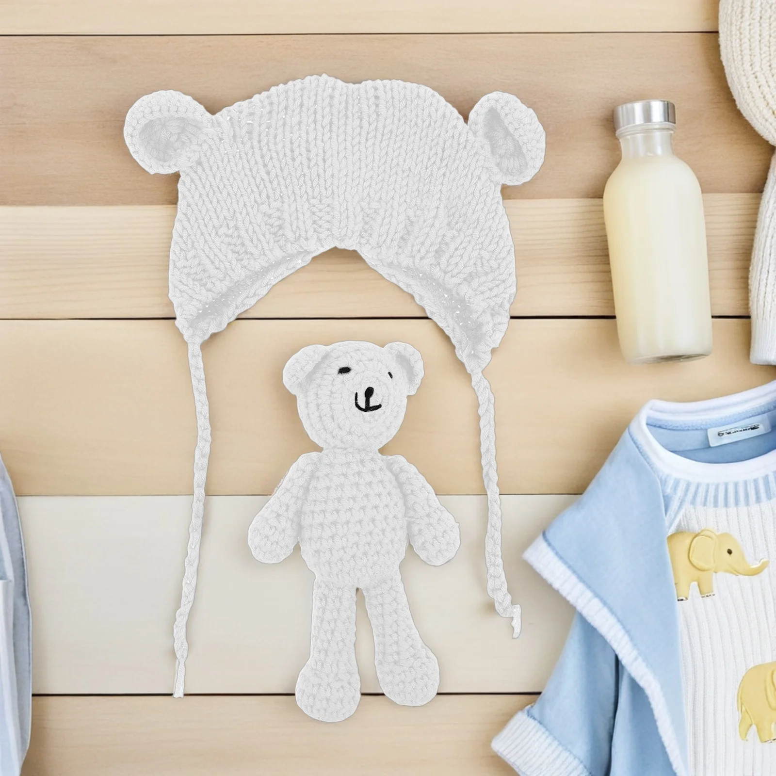

1 Set Infant Bear Hat Knit Baby Beanie With Bear Warm Cozy Breathable Newborn Photography Winter Cap Toddler Hats Baby Shower