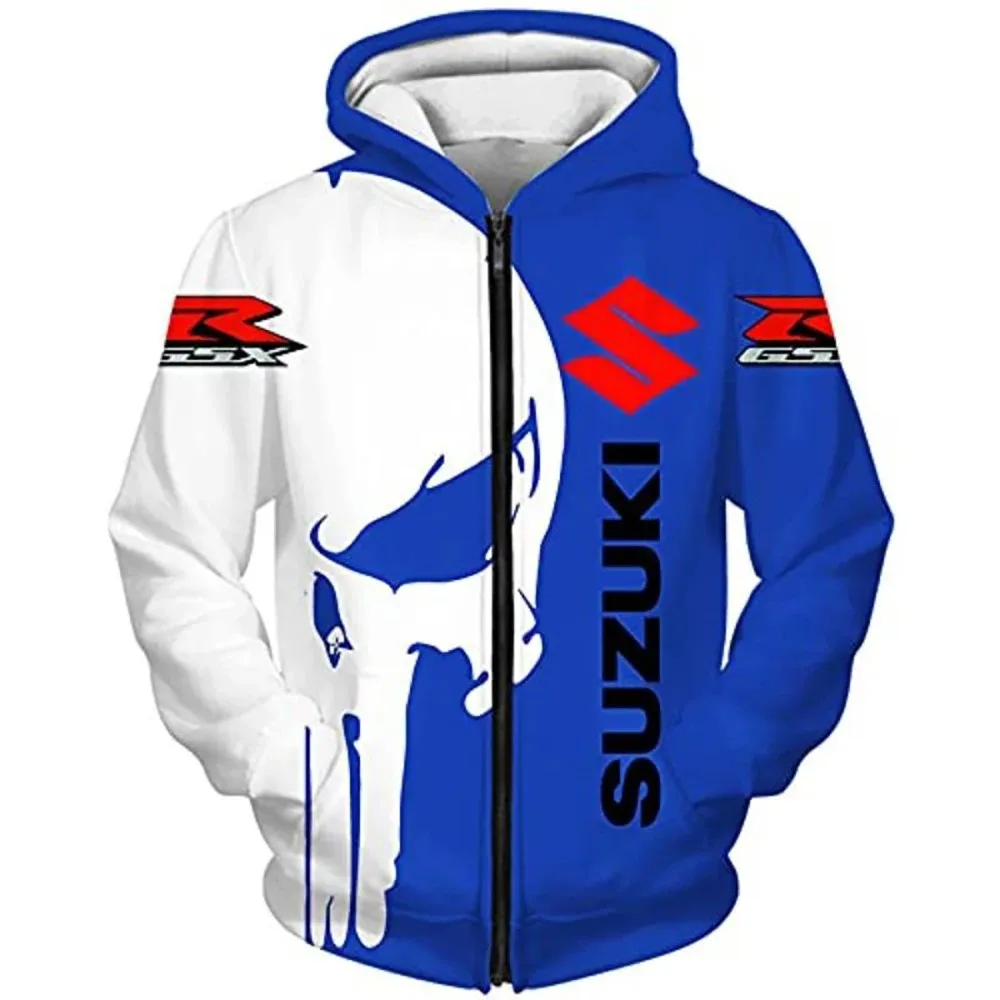 Suzuki Men's Outdoor Motorcycle Hoodie Cycling Sports Zipper Sweatshirt Fashionable Street Print Graphic Casual Men's Hoodie
