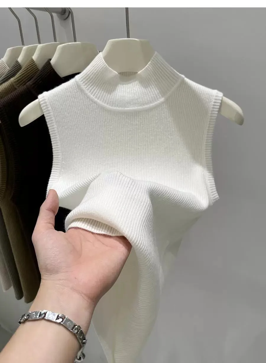 AOSSVIAO 2026 Sommer Neu Mock Neck Ärmellos Damen Strickpullover Slim Fit Basic Sweater Tank Top Vielseitige Innenbekleidung – Detail 6