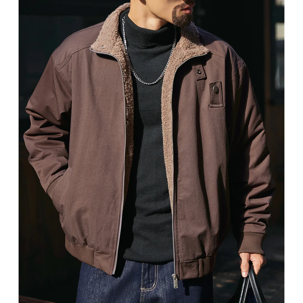 الرجال الشتاء الصوف بطانة ستراند طوق فضفاض عادية سميكة الدافئة البضائع سترة رجل وسيم الشارع الشهير موضة خمر معطف ملابس خارجية #1