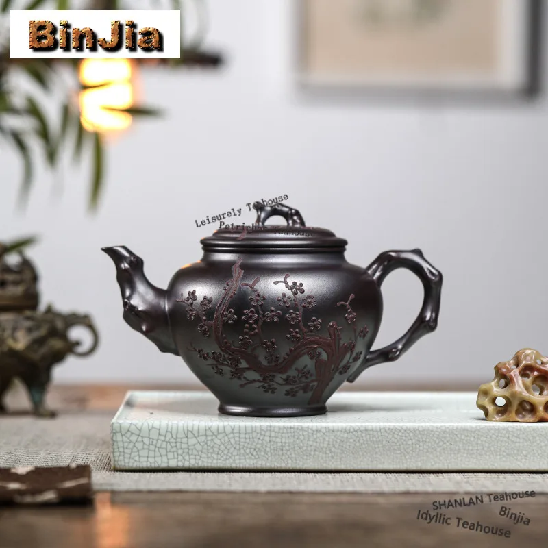 

480ml Retro Yixing Purple Clay Teapots Handmade Plum Blossoms Herald Spring Pot Raw Ore Antique Brass Mud Kettle Zisha Tea Set