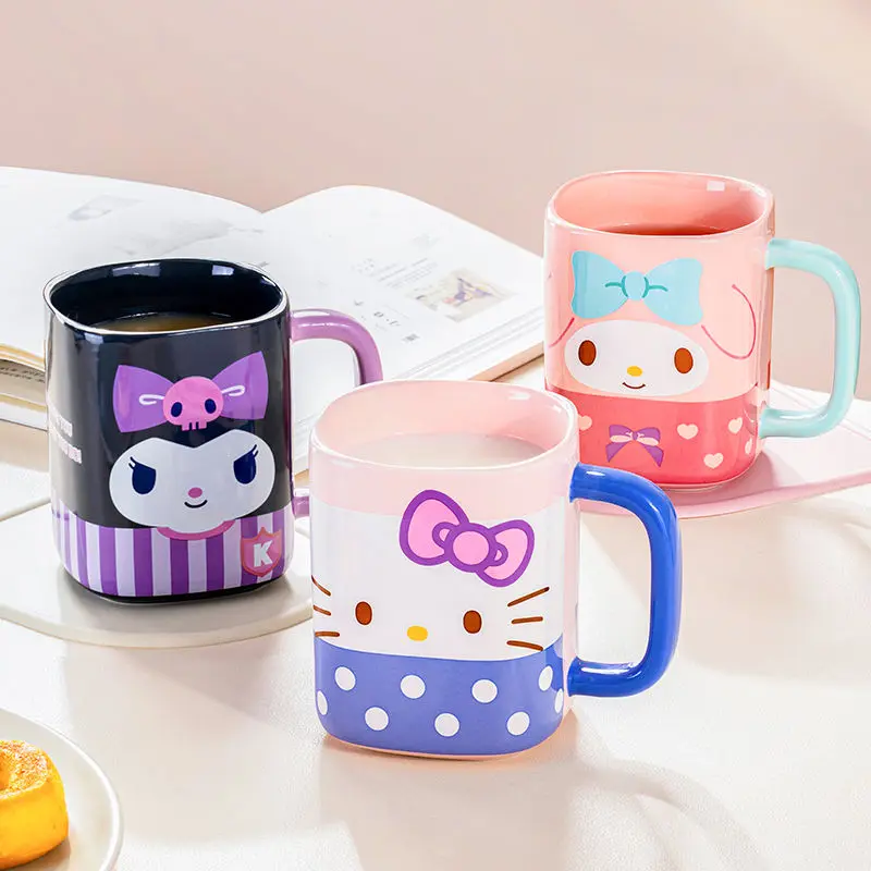 Sanrio-taza de agua con diseño de Hello Kitty para niños, vaso de cerámica con diseño de corazón para niña, vaso de leche dulce y encantador, regalo de marea de 600Ml