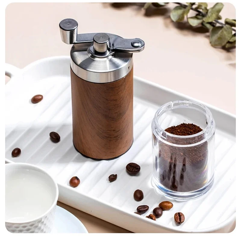 Portable Wood Grain Hand Coffee Grinder, Stainless Steel Crank Manual Coffee Bean Mill Kitchen Accessory