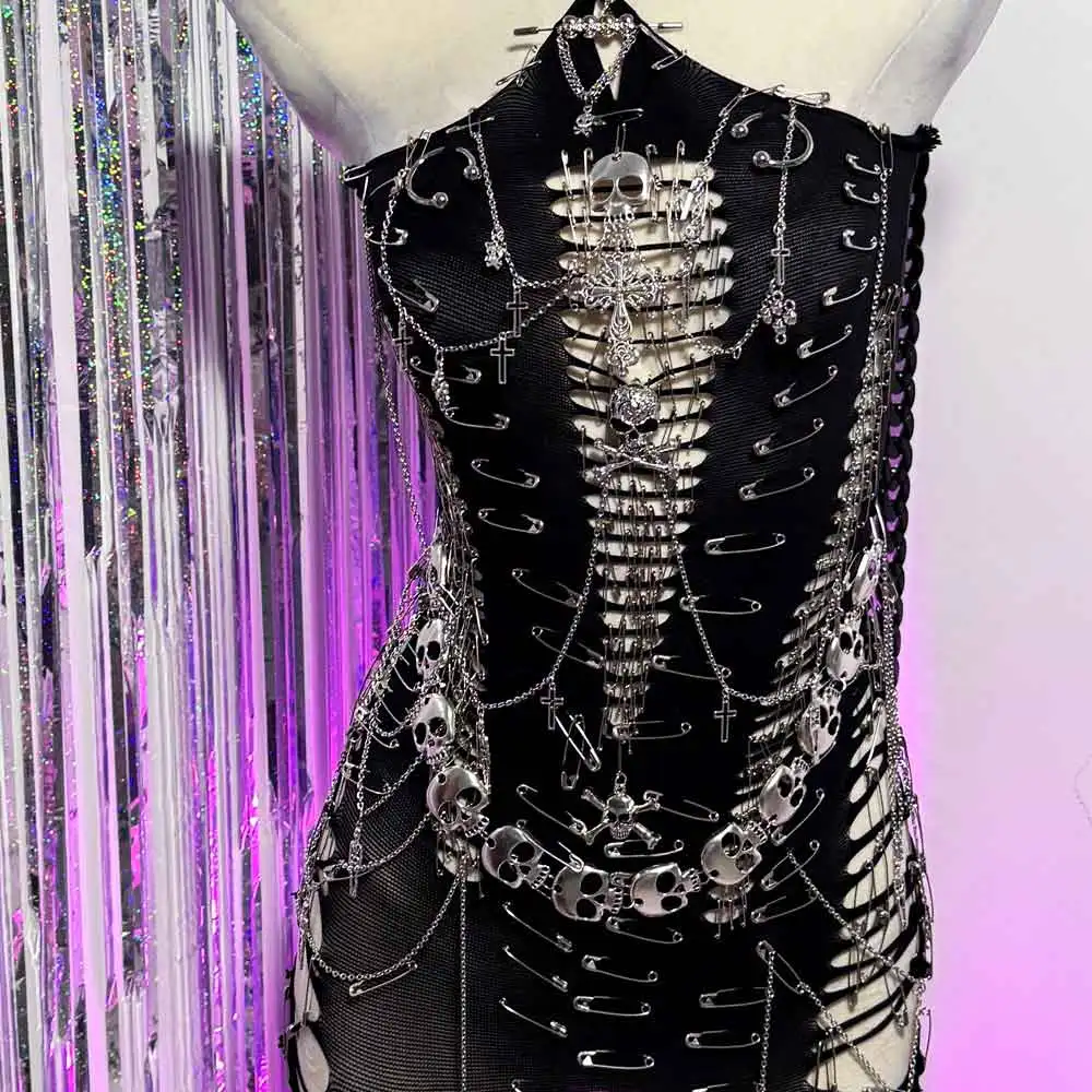 

Harajuku Y2K TOPS Pin Hand Made Goth Emo Punk Rock Skull Gothic 90s Festival Outfit Grunge Tanks Kawaii E-Girls Eco Teen DIY