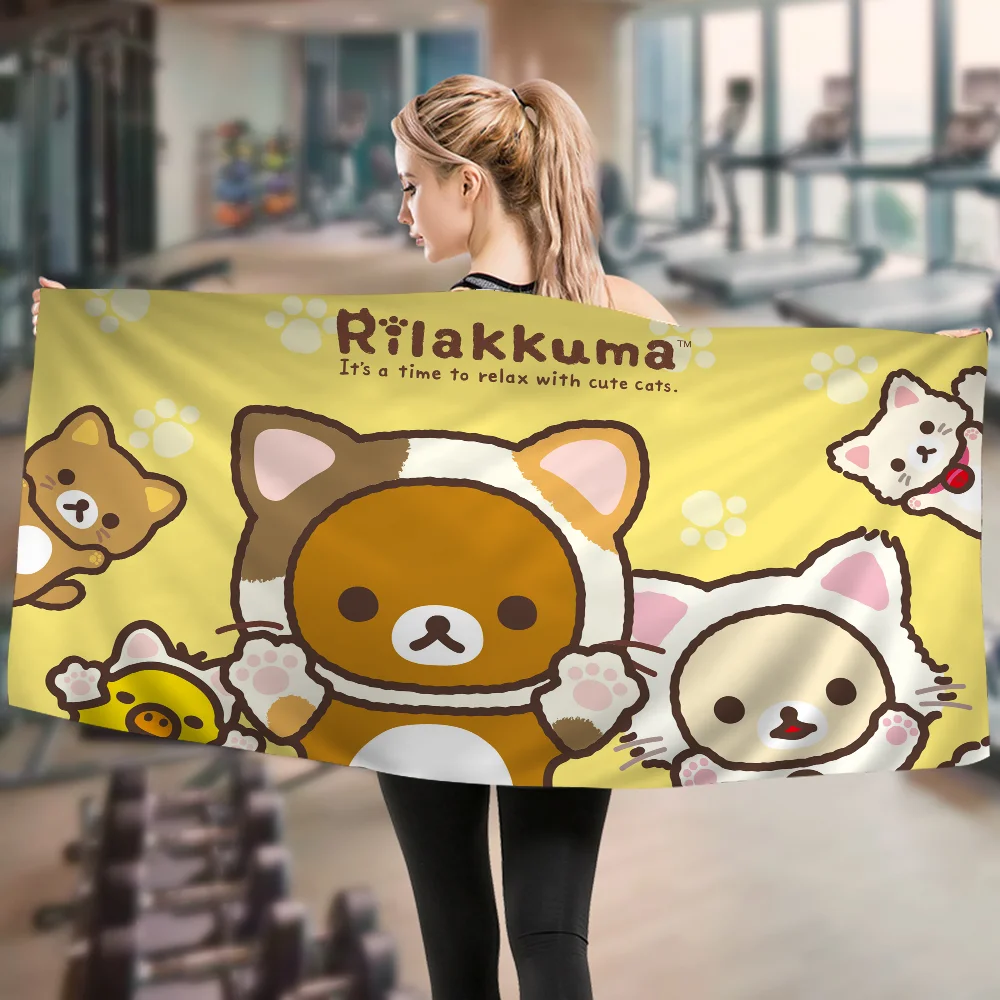 Kawaii Rilakkuma Bear asciugamano da spiaggia stampato in microfibra alpinismo Yoga Beach Swimming Running asciugamano morbido assorbente