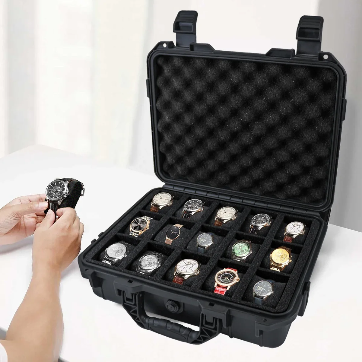 Watch Clock Box Plastic Suitcase Hard Case Display Storage Box Watch Tool Case Hard Case Watch Bracket Valise Pelicase