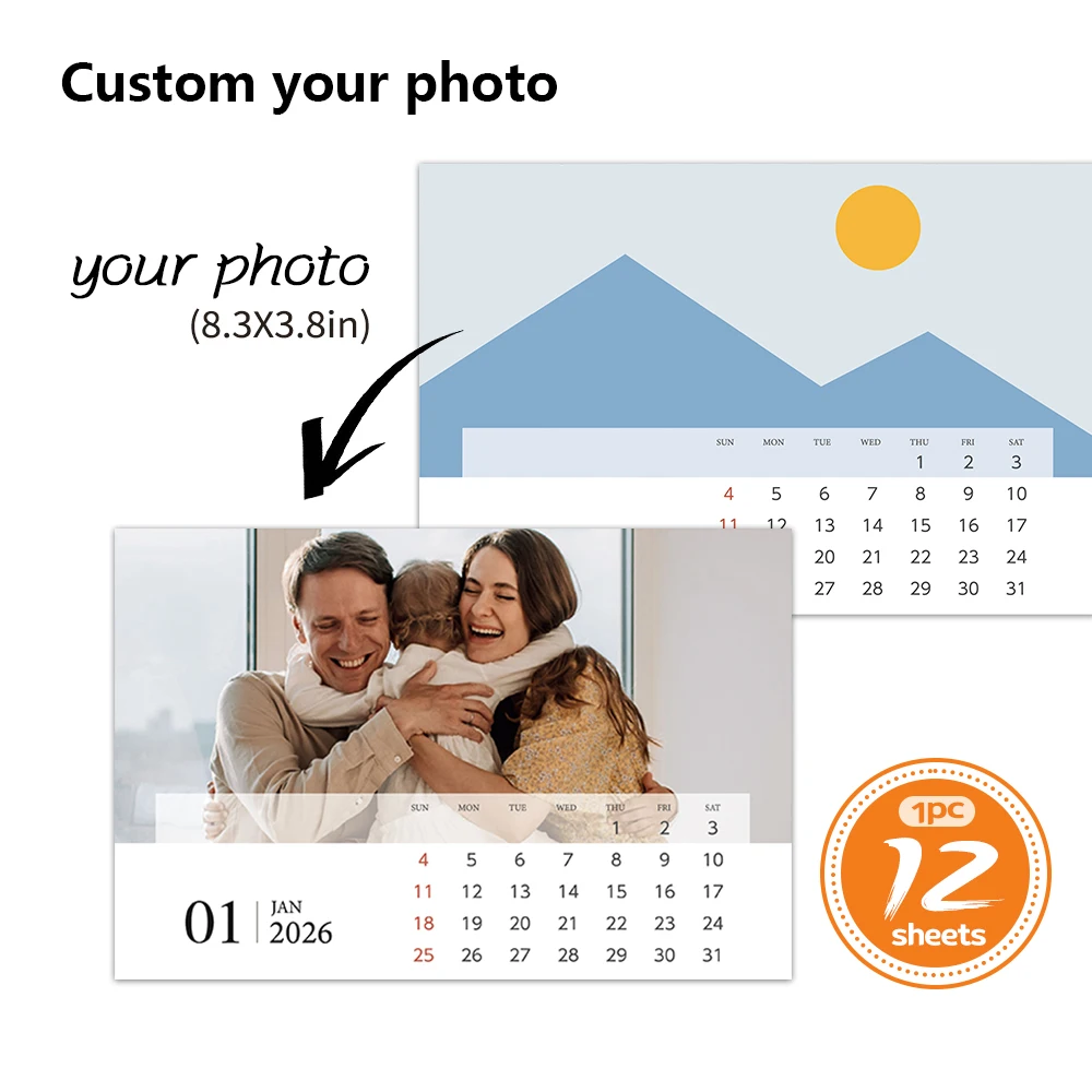 

Настраиваемый календарь 2026 на 1 шт., персонализированный настольный календарь с загруженными фотографиями, подарок на день рождения, Рождество, Новый год, календарь