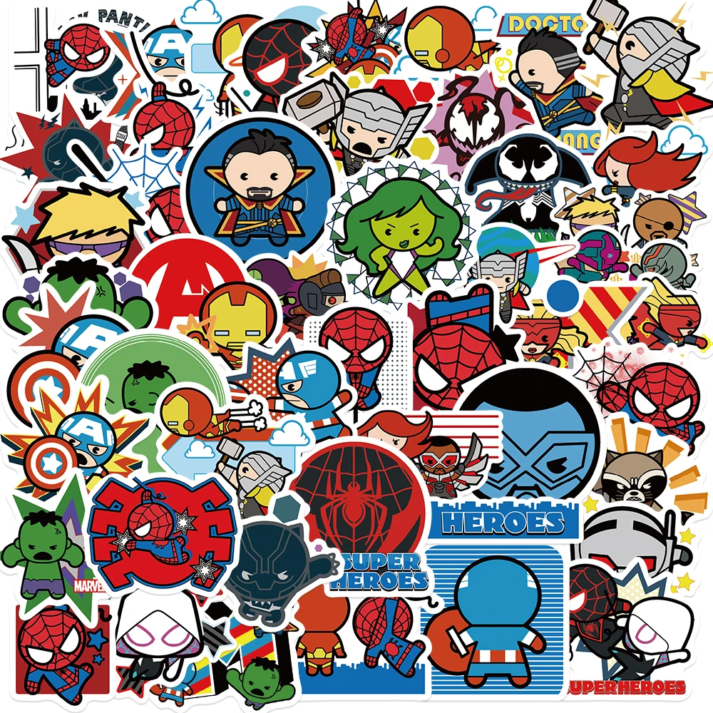 

10/30/50pcs Disney The Avengers Super Heros Stickers Cool Spider Man Hulk Graffiti Decals Phone Diary Cartoon Kids Sticker Toys