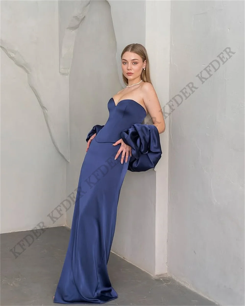 Customized Blue Prom Dress Sweetheart Pleated Women Formal Birthday Gown Cape Sleeves Wedding Guest Dress Formal Evening Gowns