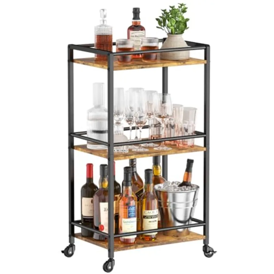 

Bar Cart for The Home, 3 Tier Rolling Wine Cart, Drink Serving Cart with Lockable Wheels, Mini Liquor Utility Cart for Dining L