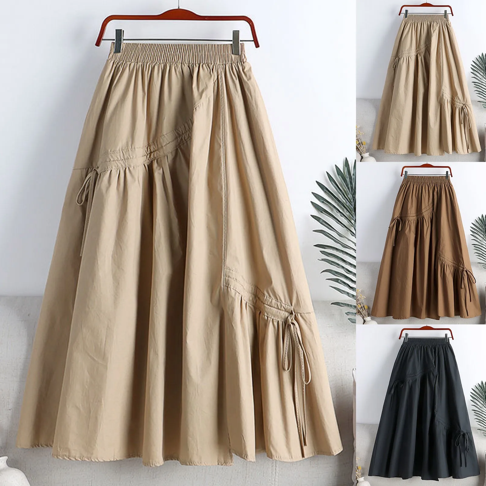 

Women's A-Line Skirt Solid Casual Slimming Irregular Straps Medium Length Large Hemline Forest Style Fresh Stylish For Women