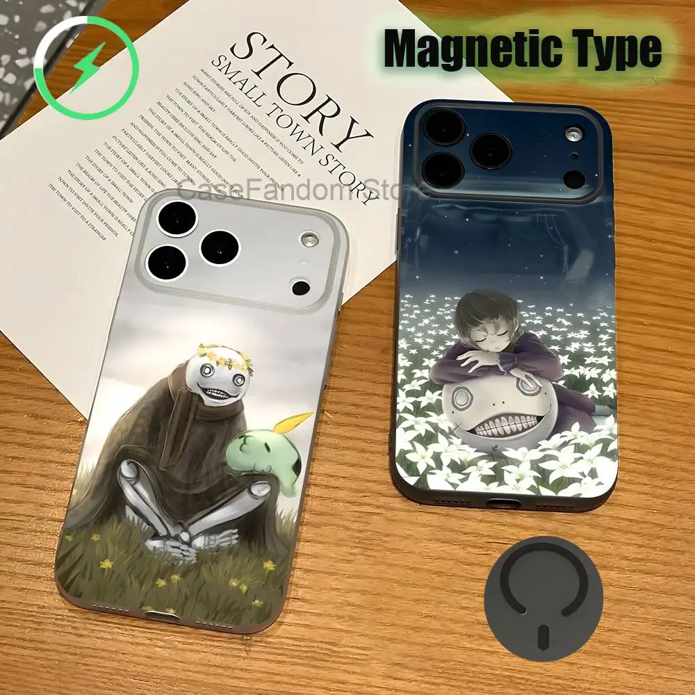 

N-Nier R-Replicant Emil For iPhone 17,16,15,14,13,12,11,Pro,Max,Plus Magnetic Wireless Charging Transparent gray Phone Case