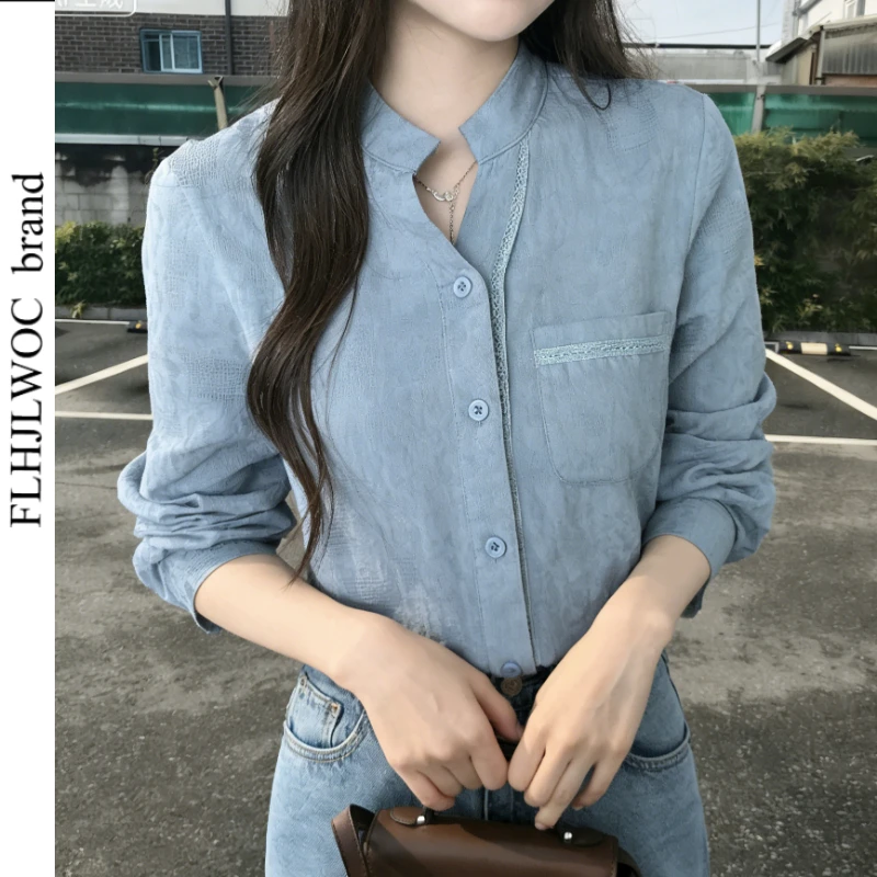

Commuter Tops Blouses 2026 Chic Korea Fashion Woman Long Sleeve Elegant Office Lady Blue Pink Button Basics Retro Vintage Shirts