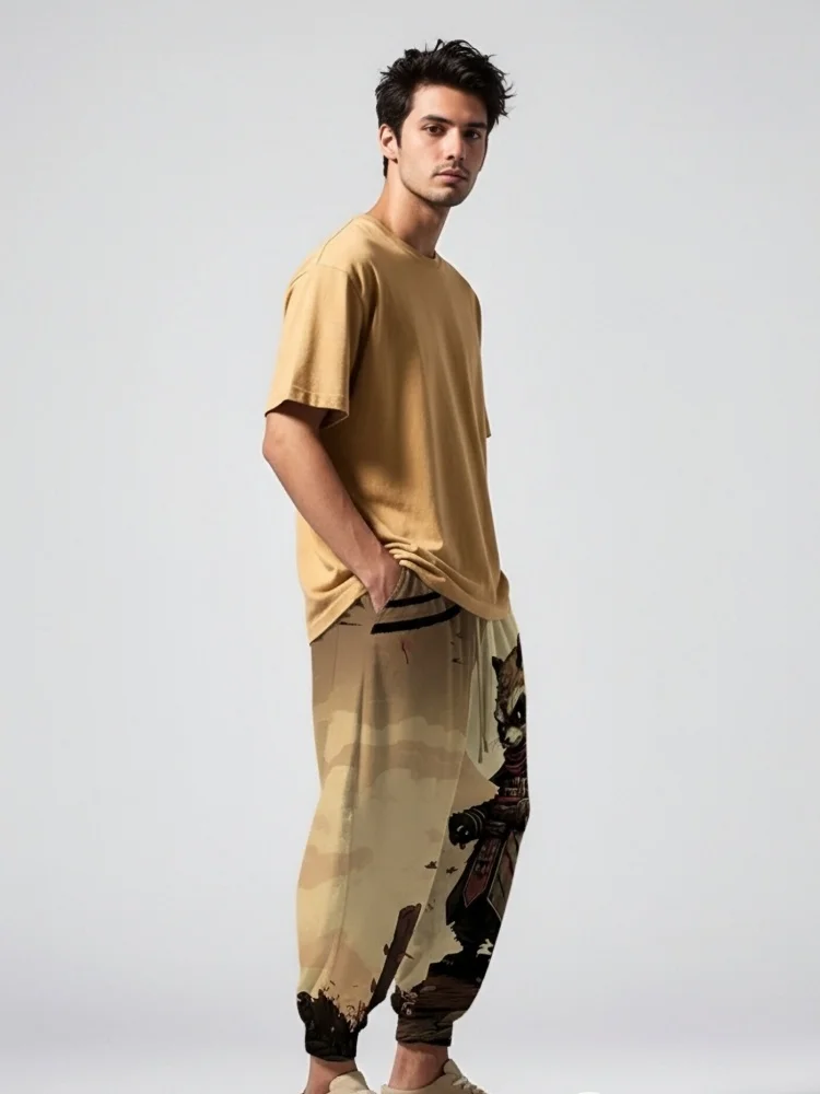 

Спортивные японские длинные брюки, мужские ретро-еноты, самурайские художественные иллюстрации, повседневные свободные праздничные летние спортивные штаны на шнурке