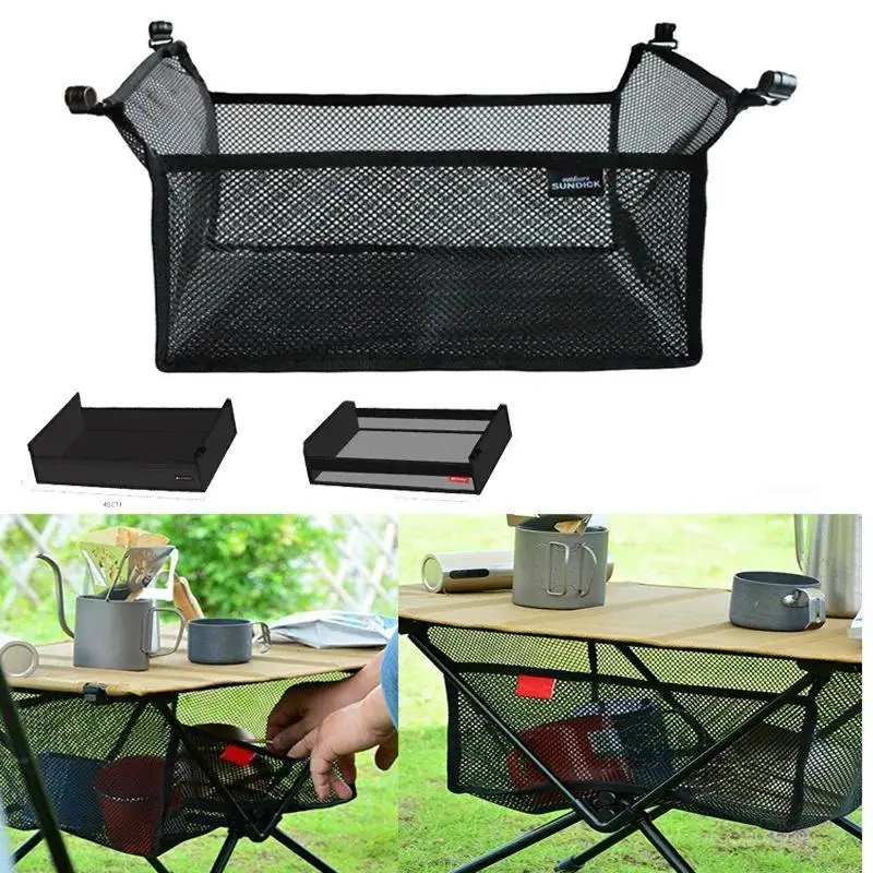 Outdoor Camping Barbecue Kitchen Shelf Bag Folding Table Storage Net Folding Table Rack Portable Stuff Mesh for Picnic Hanging