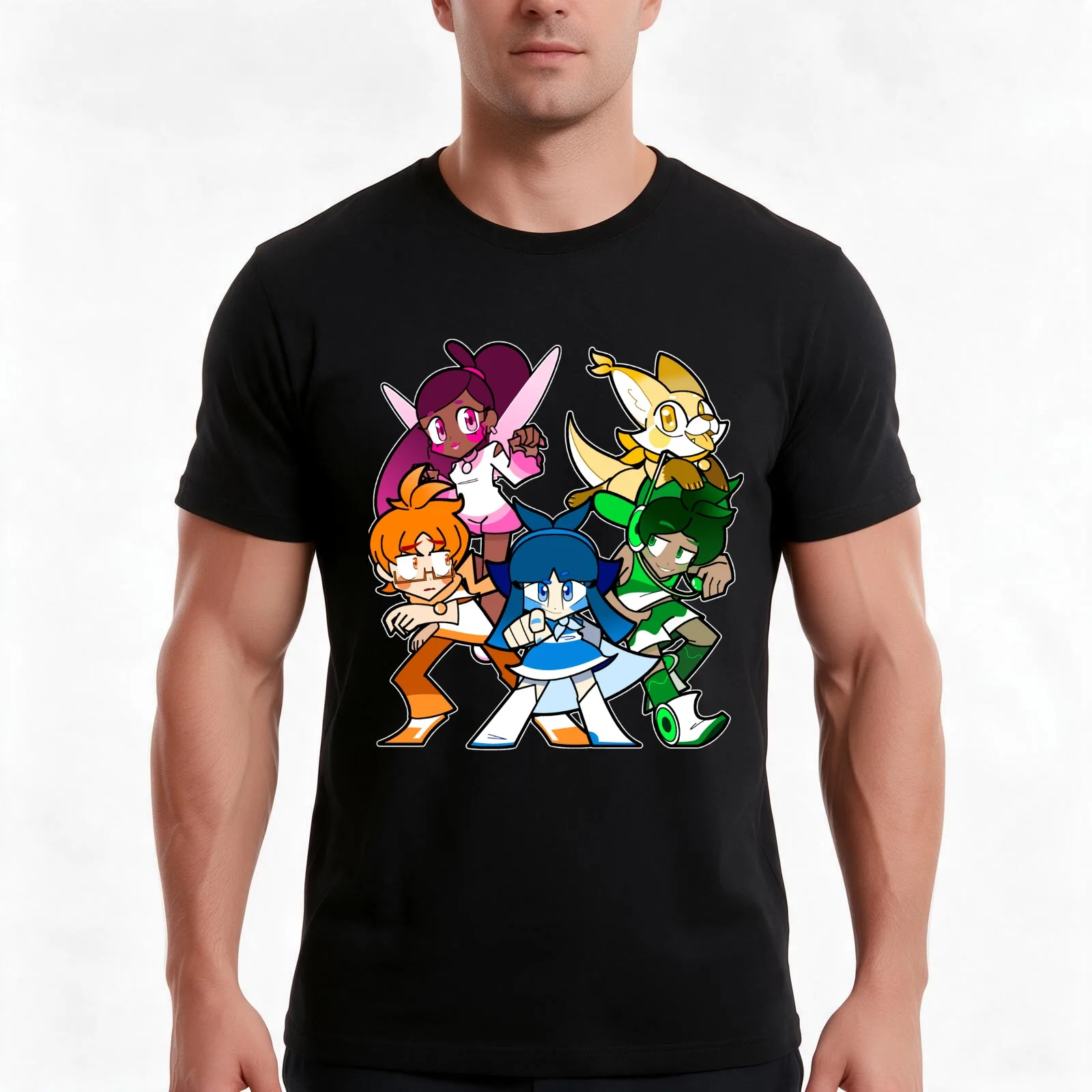 GELL HEROES Group Pose T-Shirt, Summer Casual Cotton Tee, Oversized Streetwear Tops, Vintage Graphic Print, Unisex Men Women