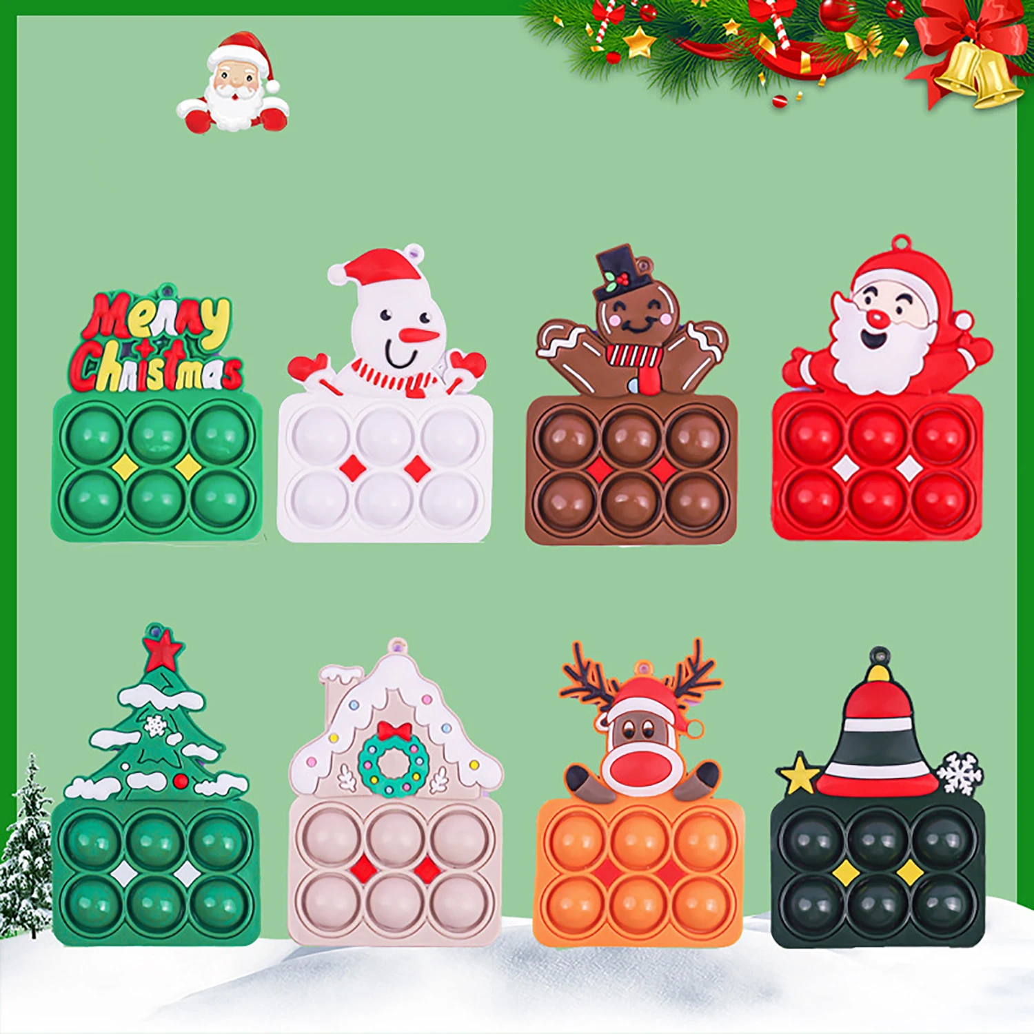 Finger Bubble Music Stress Relieving Fingertip Toy Santa Claus Keychain Pinch Music Pendant 8pcs