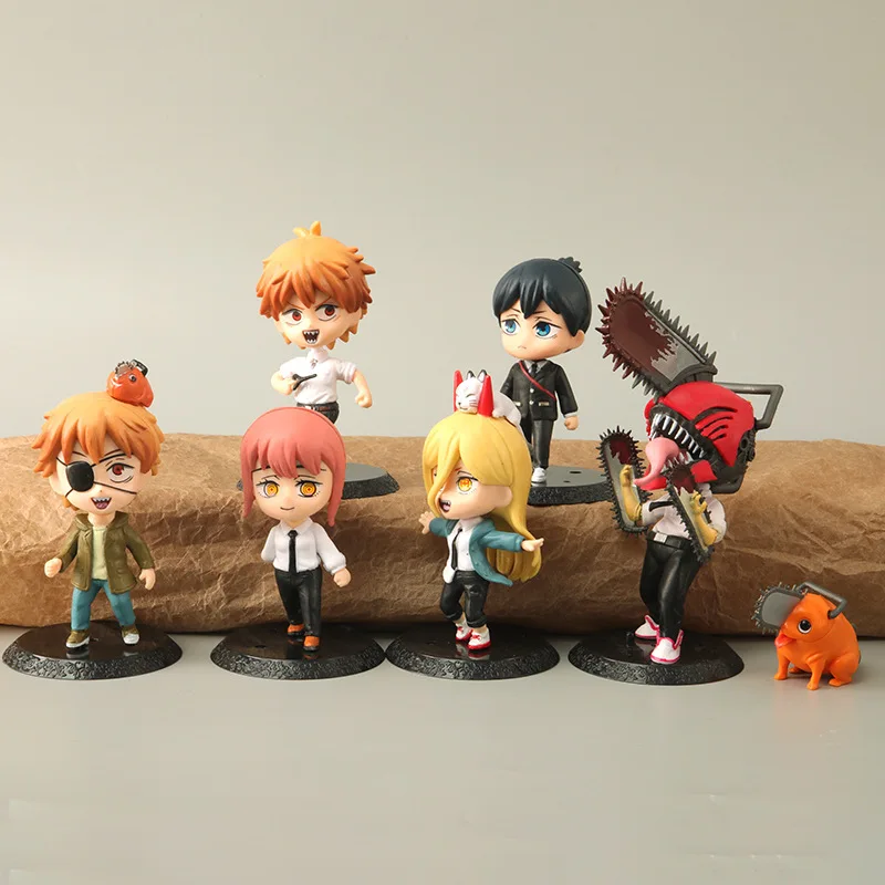 

7Pcs Chainsaw Man Action Figure Cartoon Anime Denji Makima Pochita Power Collection Model Set Toys Cute Q Version Doll Ornaments