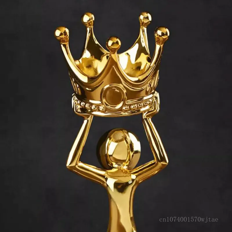 Customized Creative Character Crown Sculpture, Gold Plated Resin Trophy, Commemorative Engraved Children's Decor, Crystal Trophy