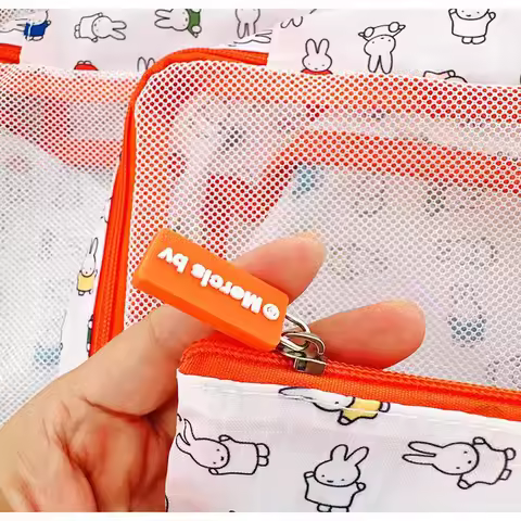 Kawaii Miffy Cartoon 4-pcs Clothing Organizer Set Mesh Grid Travel Luggage Bags Multi-Compartment Travel Essentials Lightweight