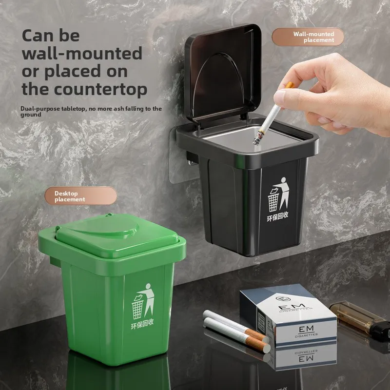 

ww24 creative wall-mounted trash can ashtray storage box stainless steel liner with lid anti-fly ash