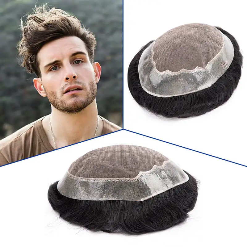 

Male Hair Prosthesis Mono & Soft Pu Durable Men Wigs 6" Toupee Men Replacement Exhuast Systemes Unit 100% Human Hair Male Wig