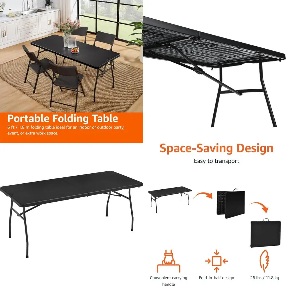 

Sturdy 6-Ton Folding Work Table with Handle, Suitable for Indoor and Outdoor Use, Black