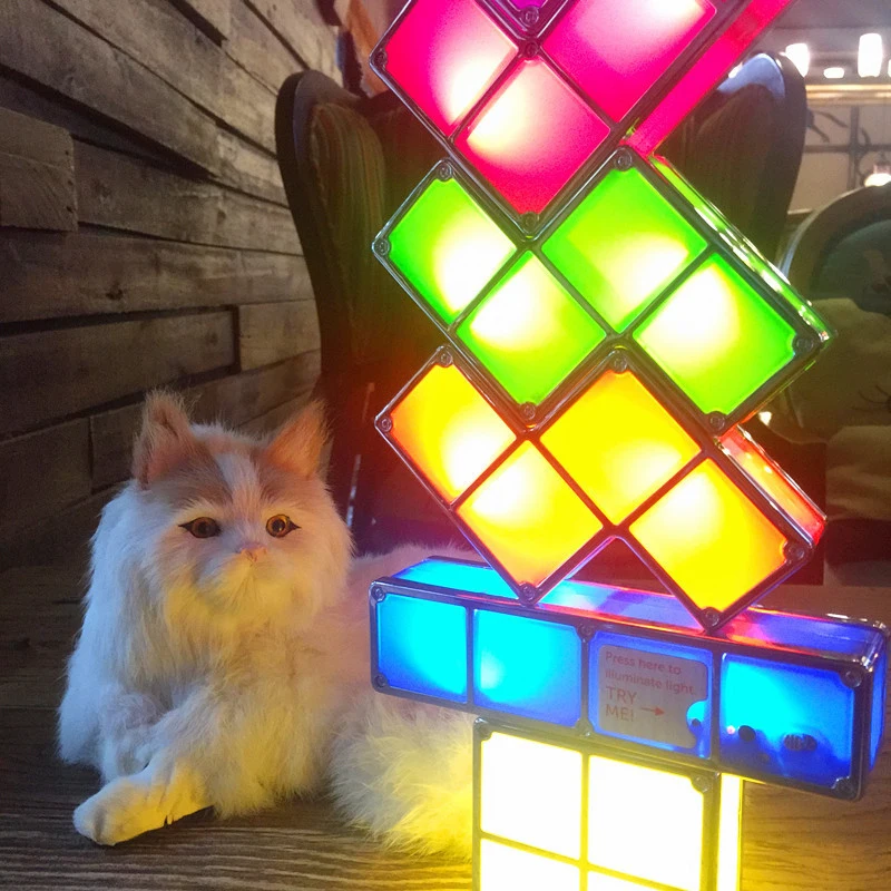 Led Stackable Puzzle Light Diy Novelty Desk Lamp 7 Color Constructible Block Plug-In Night Light Retro Game Brick Kid Toy Gift