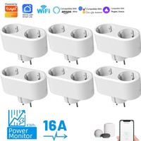 Tuya WiFi Dual Outlet 16A APP Smart Plug 2 in 1 Socket EU with Energy Metering Timer Function Works with Alexa Google Controlled