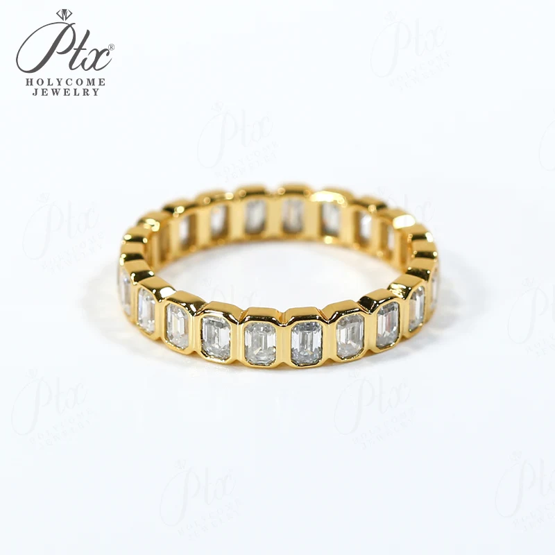 

Ring Moissanite Lab Diamond Emerald Cut D Color VVS1 Clarity 10K 14K 18k Gold 925 Silver Wedding Band ​jewelry for Woman Gift