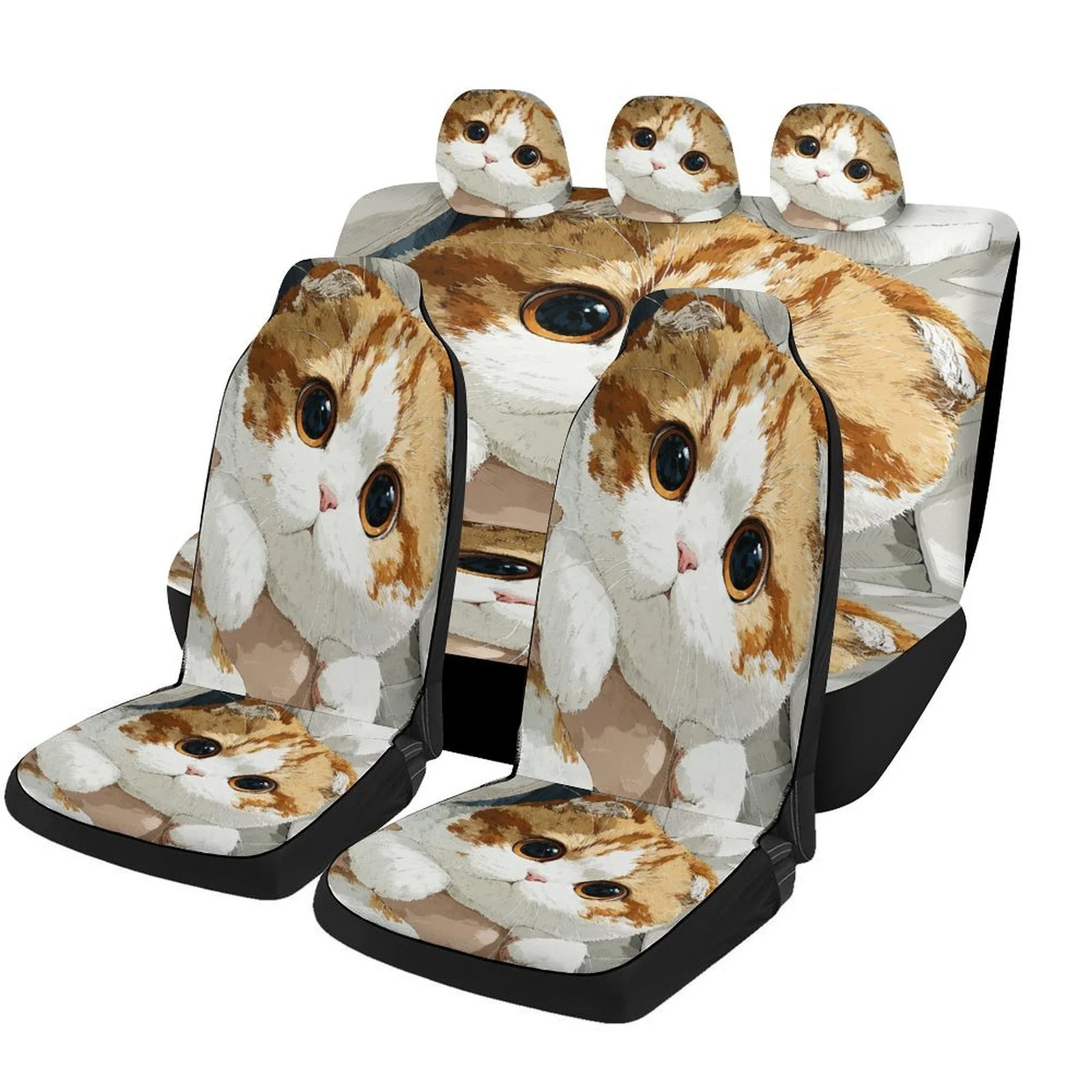 Adorable juego de fundas de asiento de coche de felpa con temática de gatos, adecuadas para varios vehículos, fundas elegantes y de alta calidad para todos los asientos, incluido