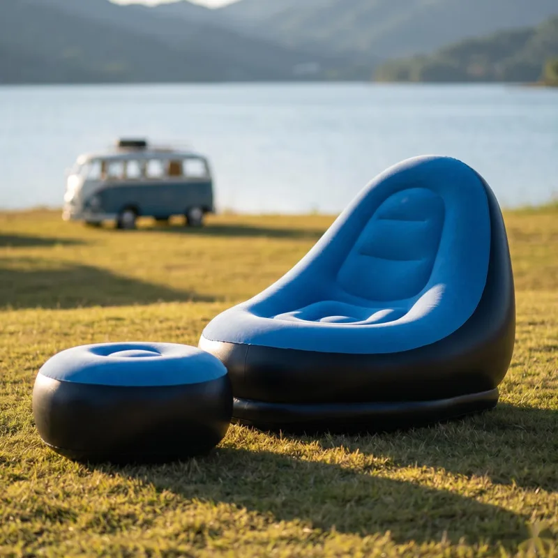 Outdoor Inflatable Sofa Chair Portable Camping Internet Celebrity Thickened Flocked Lazy Sofa Bedroom Home Leisure Folding Bed