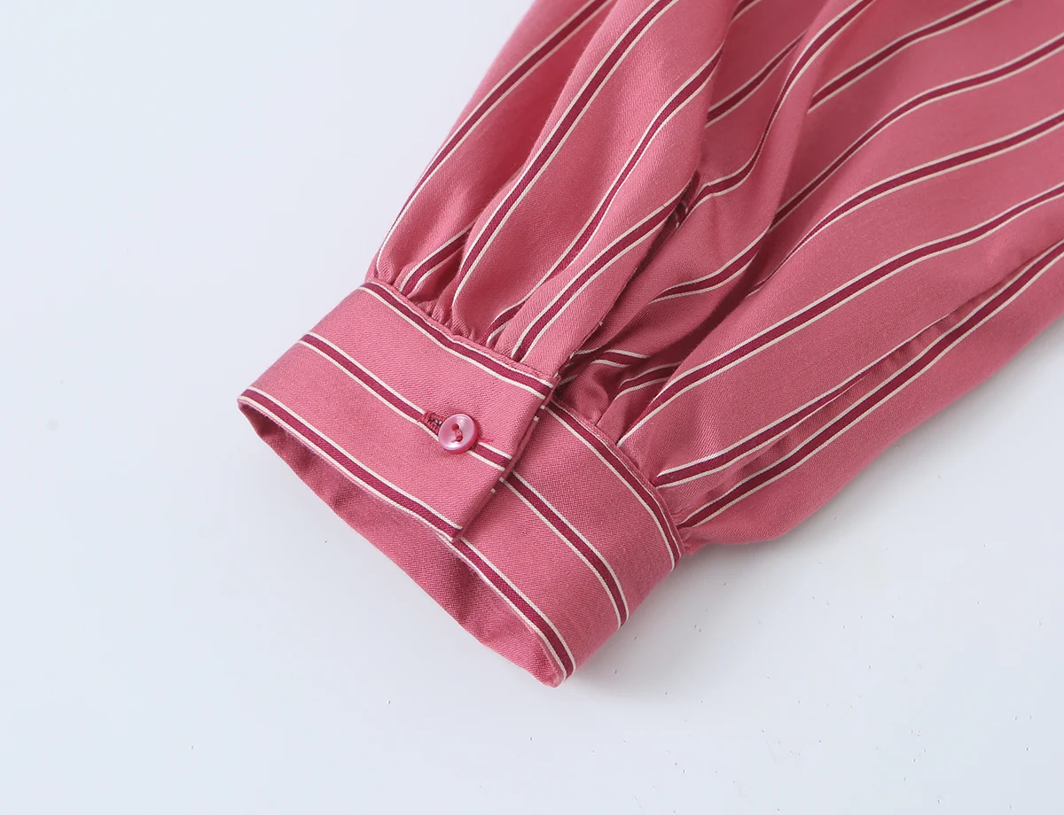 BSAY 2026 Damenbluse im französischen Stil, gestreift, eleganter Schal zum Binden am Hals, lange Laternenärmel, Knopfleiste vorne, lockeres Büro-Arbeitsshirt, Oberteil – Detail 12
