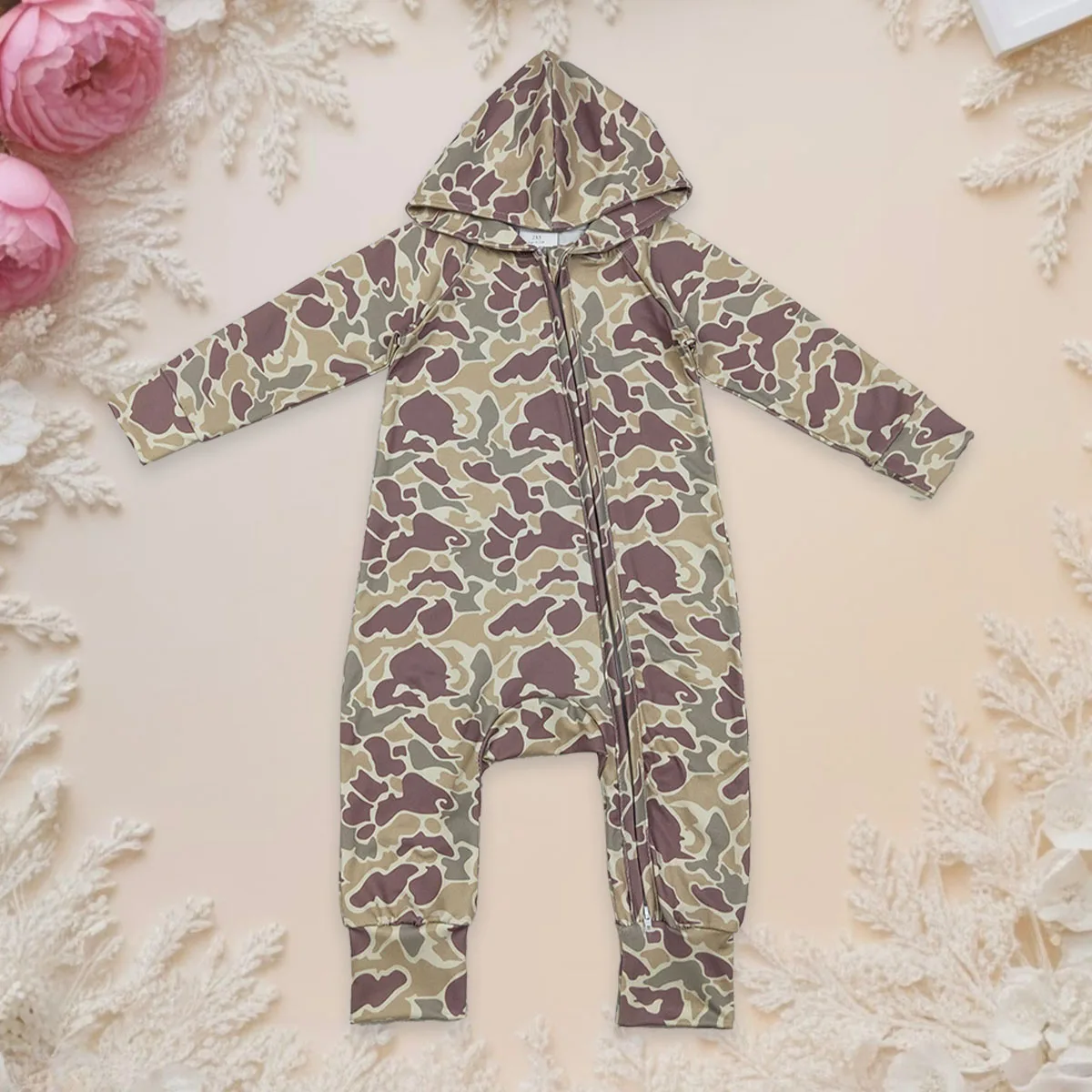 

Newborn Baby Infant Boy Long Sleeve Bodysuit Southern Khaki Camo Hoodie Two Way Converbitle Romper Toddler Jumpsuit Kids Clothes