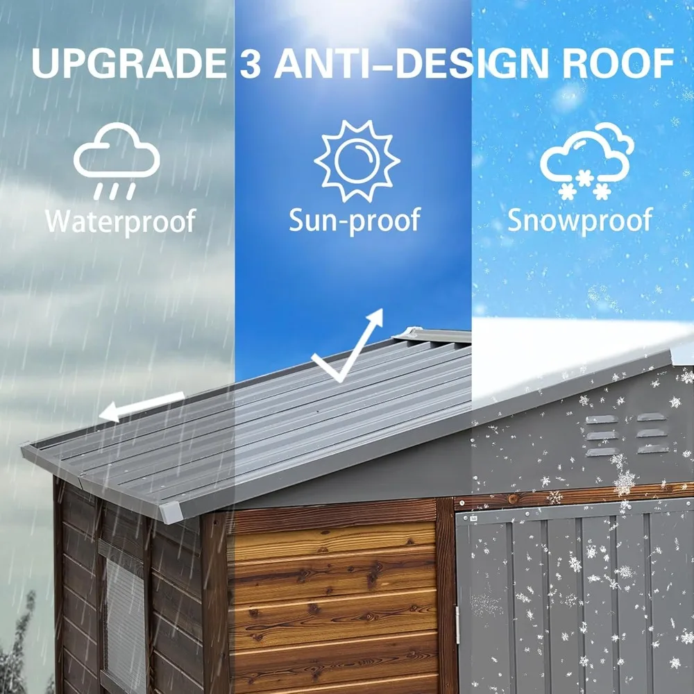 سقيفة تخزين خارجية مقاس 8 × 6 أقدام مع نوافذ، سقيفة أدوات خشبية ومعدنية، منزل تخزين مقاوم للماء للفناء الخارجي،